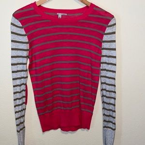Striped Halogen knit sweater with elbow patch